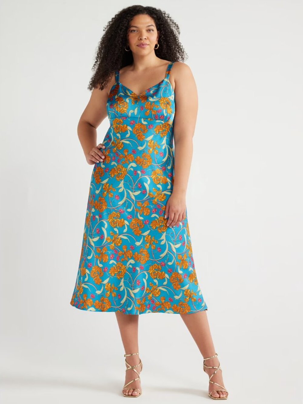 Sofia Jeans Plus Slip Midi Dress by Sofia Vergara Sz XXXL Blue Floral Tropical